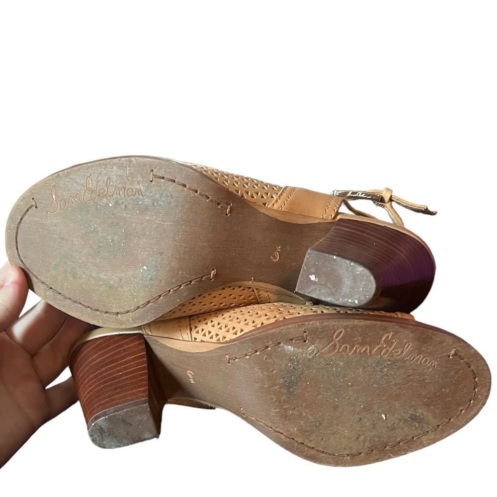 Sam Edelman Henri Tan Leather Open Toe Heeled Buckle Strap Ankle Booties SZ 6.5 - Picture 6 of 8
